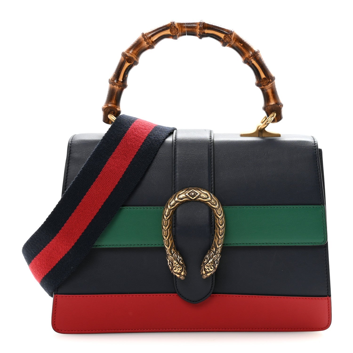 Gucci Moon Calfskin Bamboo Web Medium Dionysus Top Handle Bag Blue Emerald Hibiscus Red