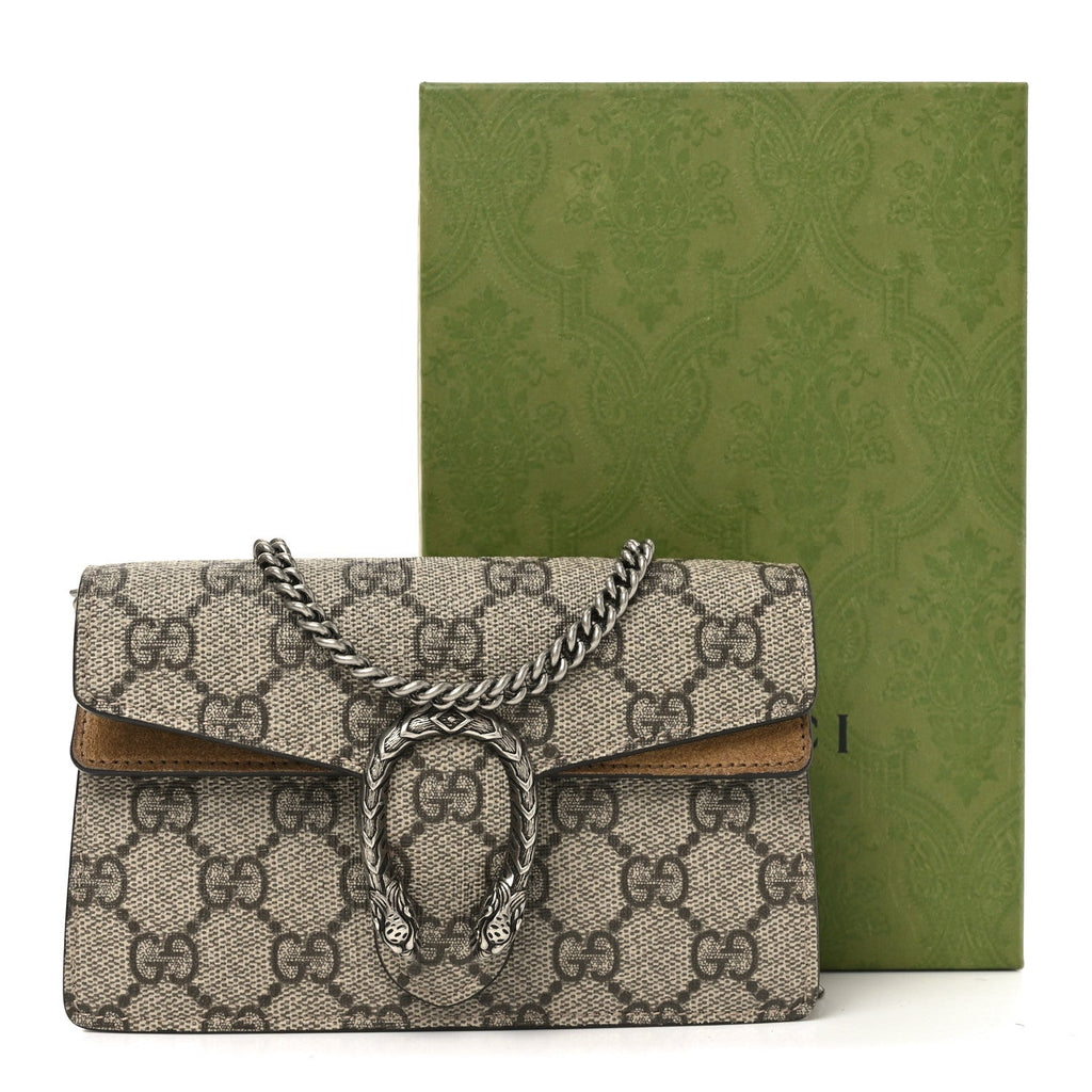Gucci GG Supreme Monogram Super Mini Dionysus Shoulder Bag Taupe