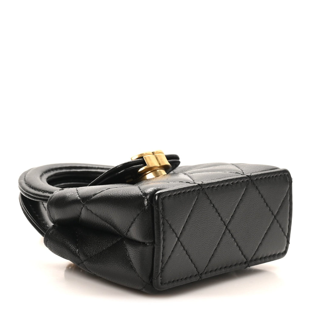 Chanel Shiny Lambskin Quilted Mini Kelly Bag Charm Black