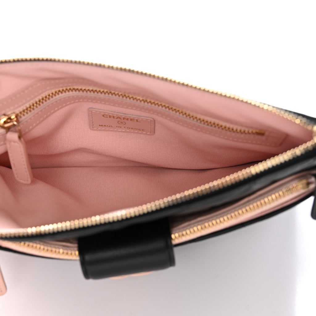 Lambskin Quilted Sunset Boulevard Pouch Case Black Pink