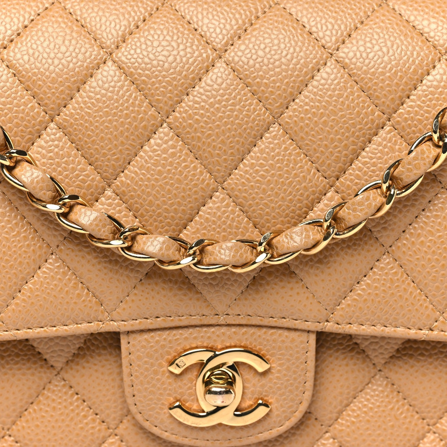 Chanel Caviar Quilted Medium Double Flap Beige