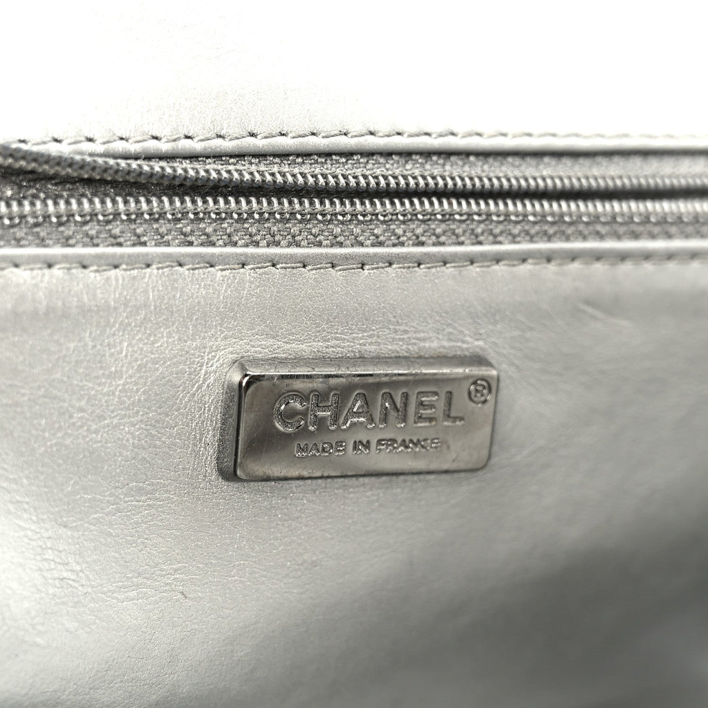 Chanel Metallic Snakeskin Medium Single Flap Silver