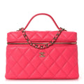 Chanel Caviar Quilted Top Handle Slim Vanity With Chain Fuchsia