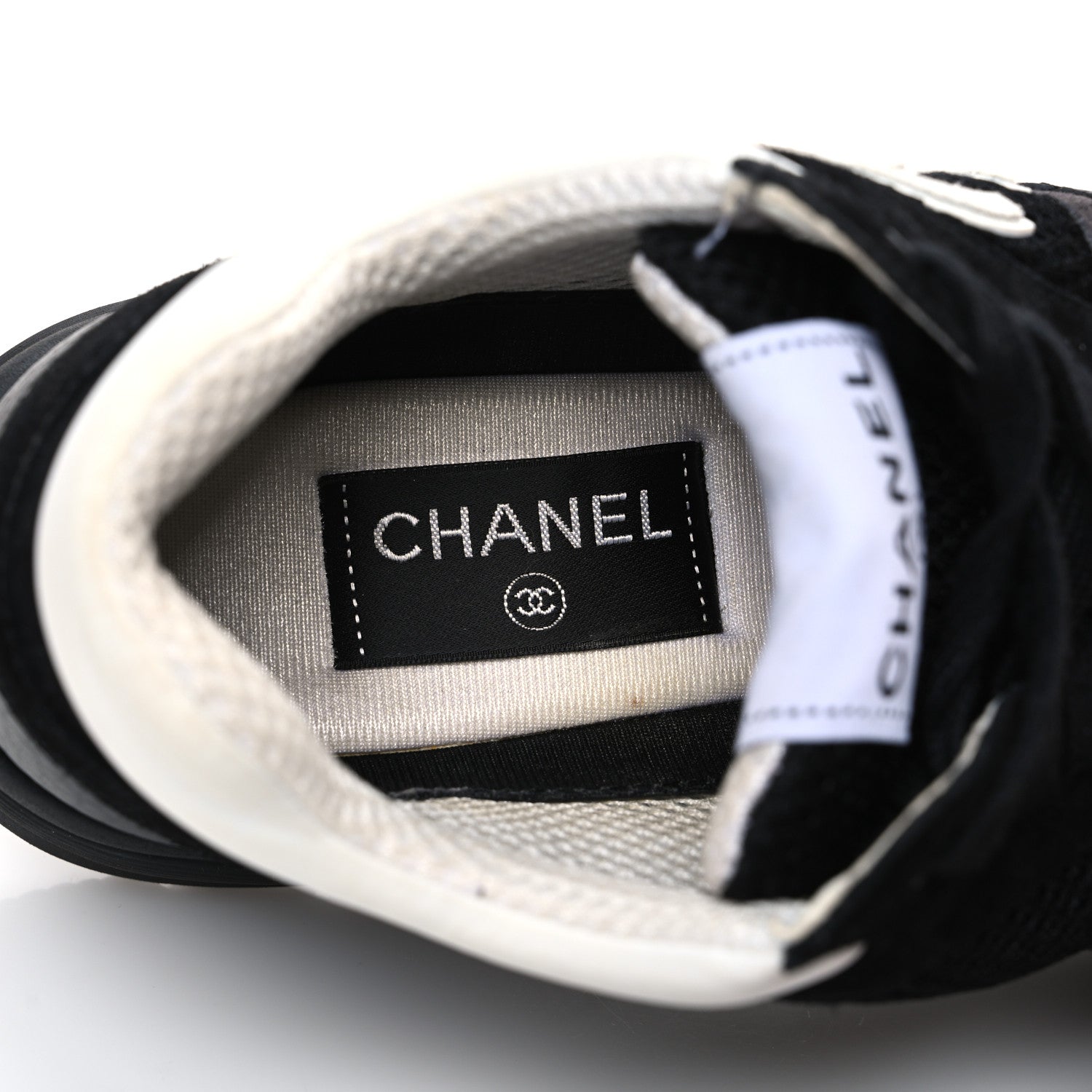 Mesh Suede Grained Calfskin Womens CC Sneakers 37.5 Black White