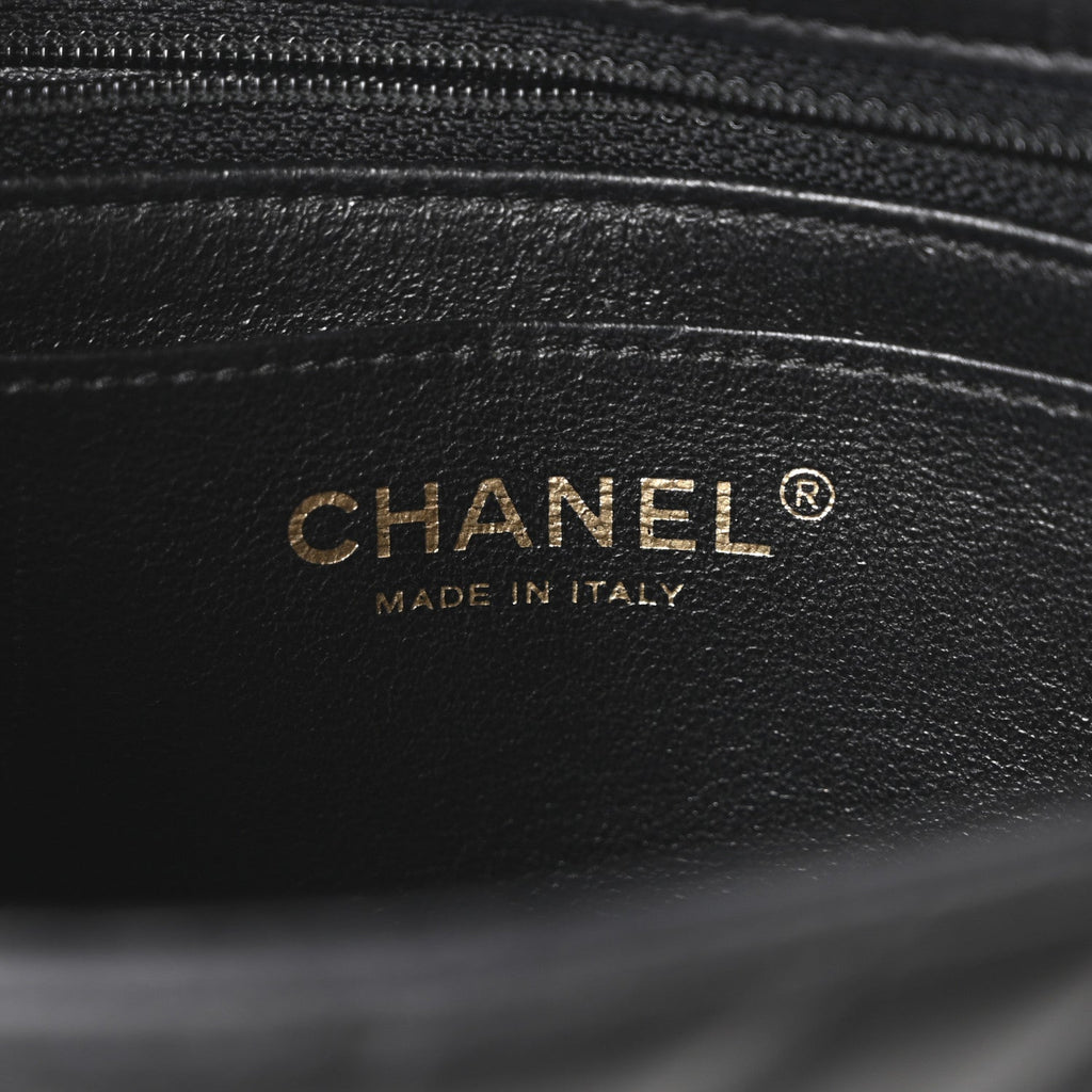 Chanel Lambskin Chevron Quilted Mini Rectangular Flap Black