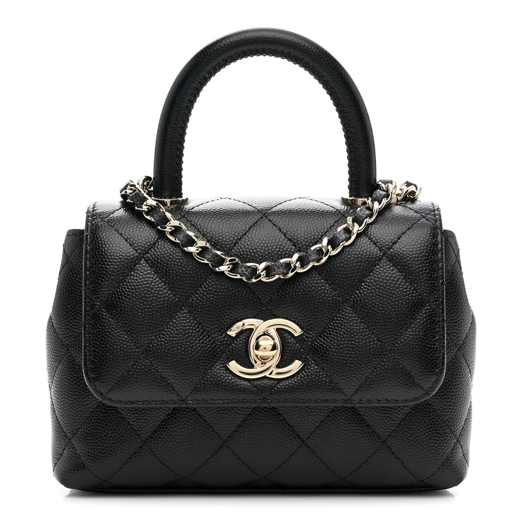 Chanel Caviar Quilted Coco Handle Clutch With Chain Black
