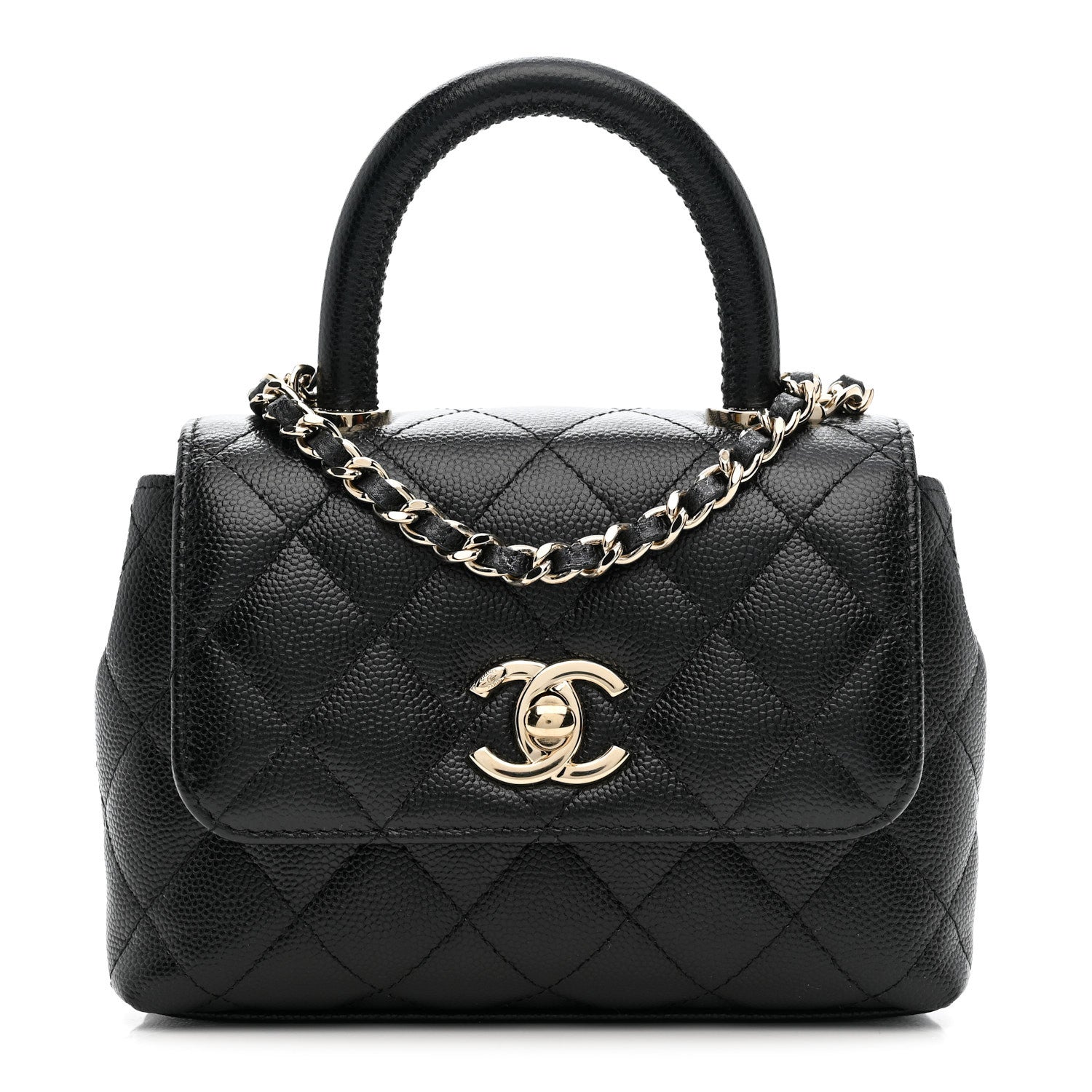 Chanel Caviar Quilted Coco Handle Clutch With Chain Black