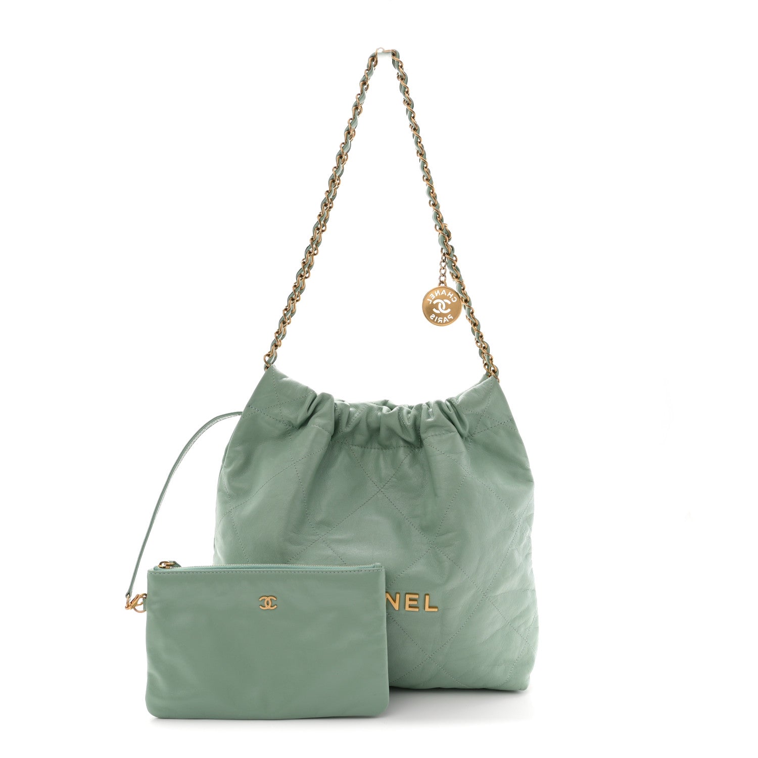 Chanel Shiny Calfskin Quilted Small Chanel 22 Light Green