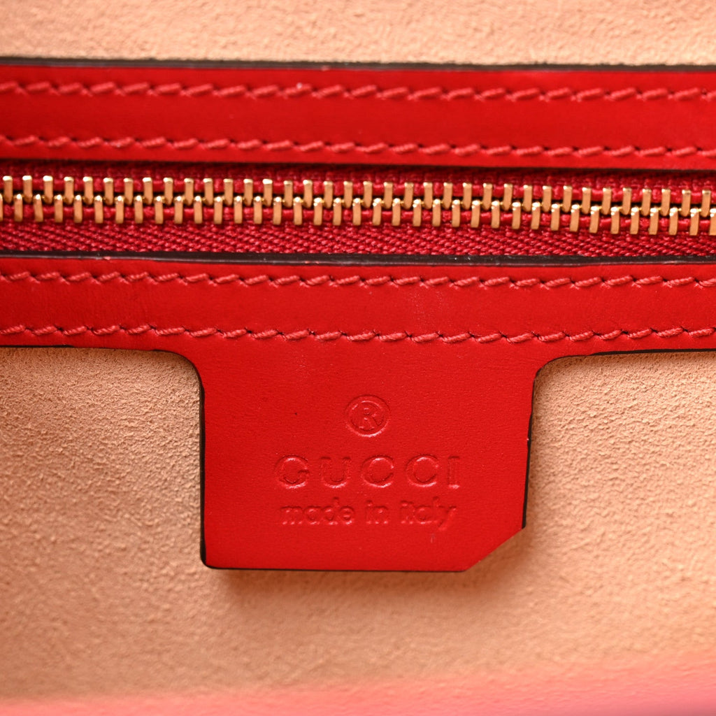 Gucci Guccissima Signature Small Padlock Top Handle Bag Hibiscus Red