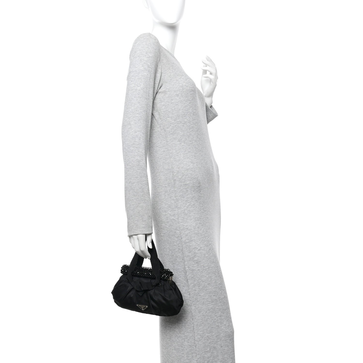 Prada Tessuto Nylon Bead Evening Bag Black