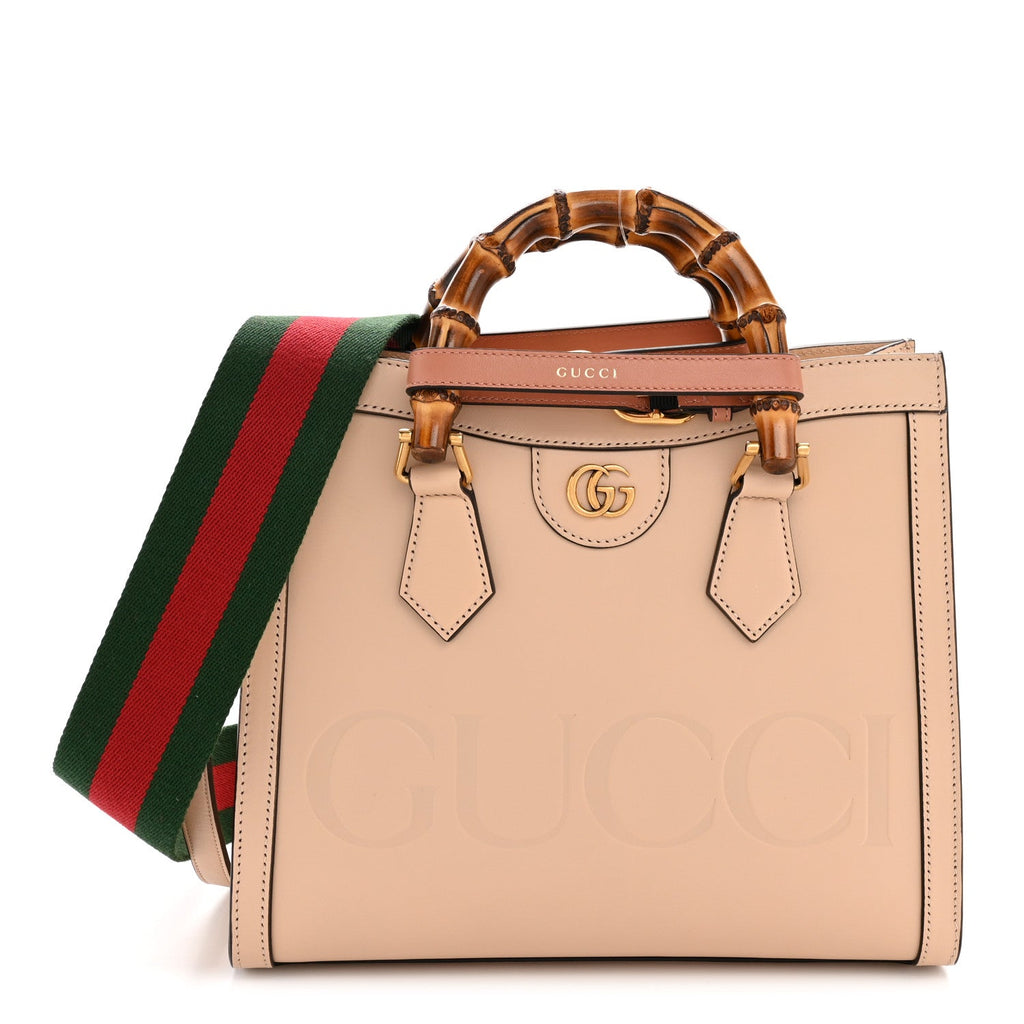 Gucci Calfskin Gucci Embossed Small Diana Tote Bag Pink