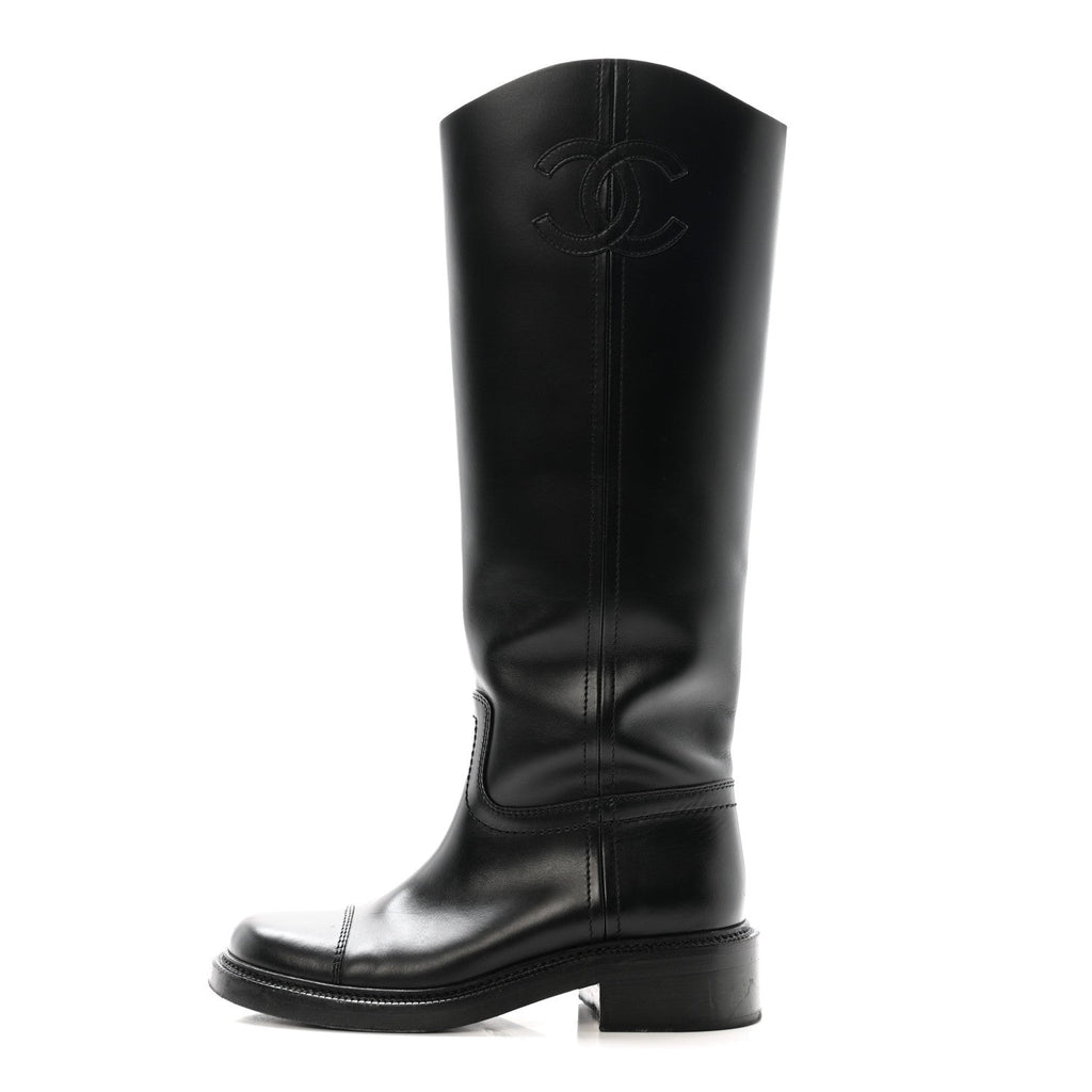 Calfskin Cap Toe CC Riding Boots 39 Black