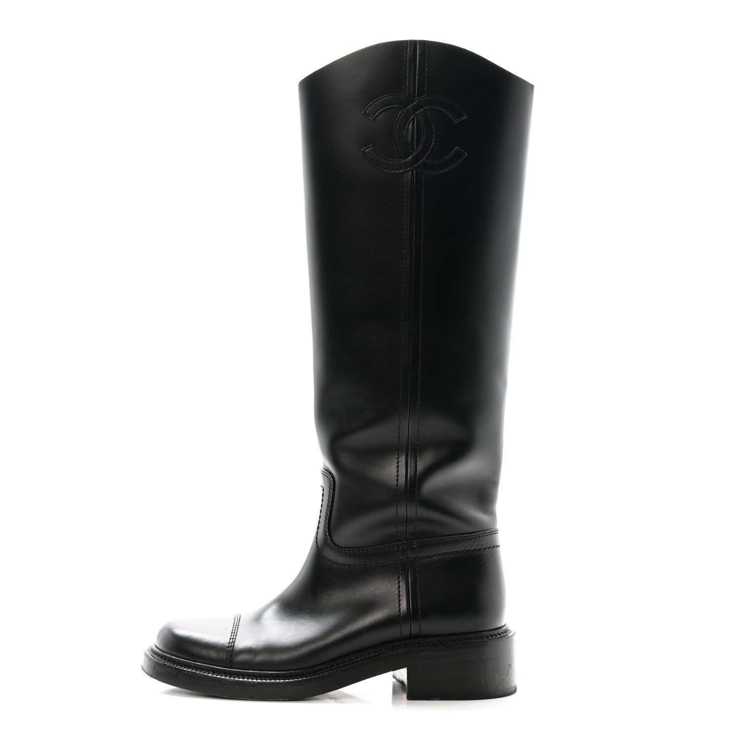Calfskin Cap Toe CC Riding Boots 39 Black