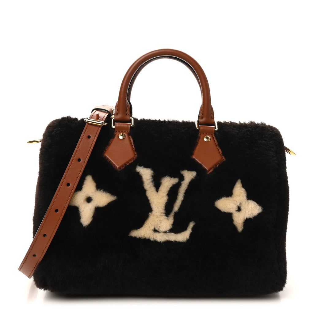 Louis Vuitton Shearling Monogram LV Ski Cozygram Speedy Bandouliere 25 Chocolate Cream