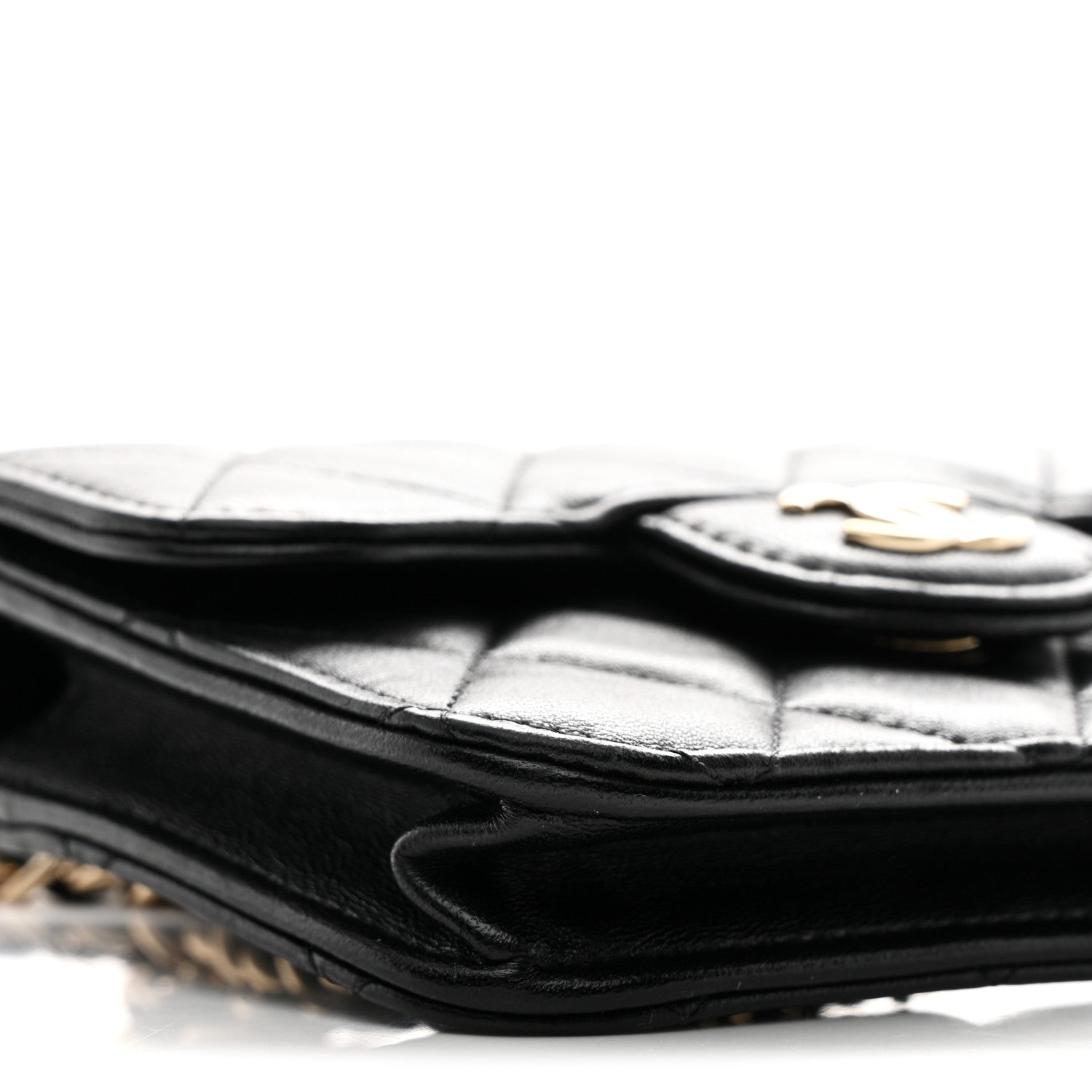 Chanel Lambskin Quilted Top Handle Flap Coin Purse With Chain Black