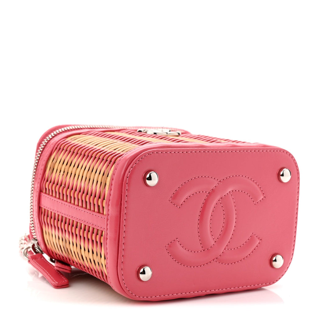 Chanel Calfskin Raffia Small Take Away Vanity Case Bag Pink Beige