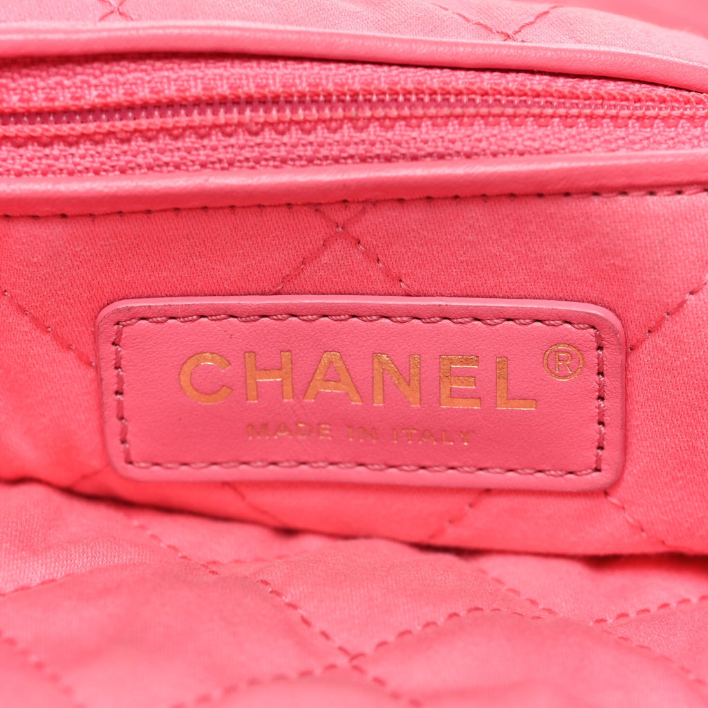 Chanel Shiny Calfskin Quilted Chanel 22 Drawstring Bag Coral Pink