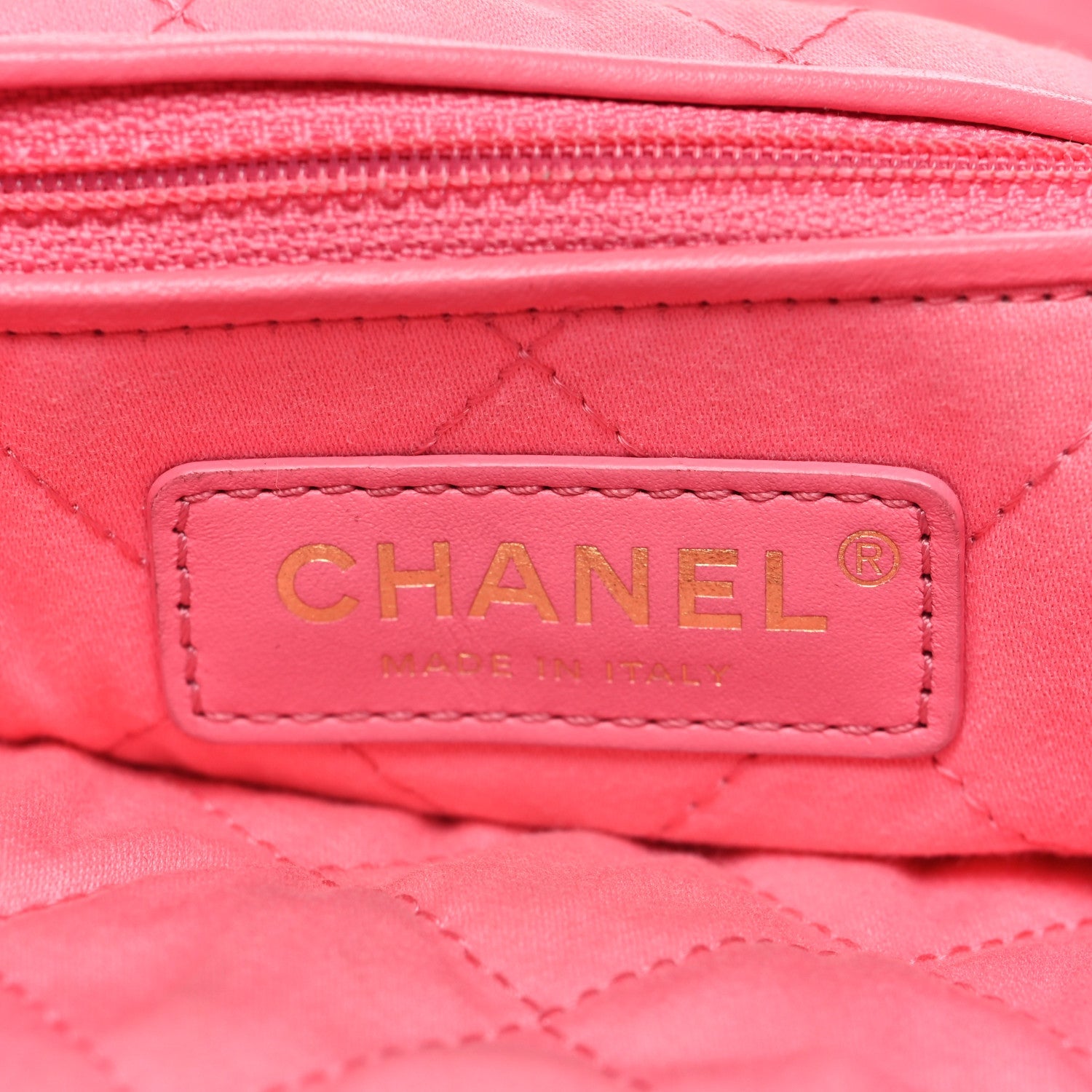 Chanel Shiny Calfskin Quilted Chanel 22 Drawstring Bag Coral Pink