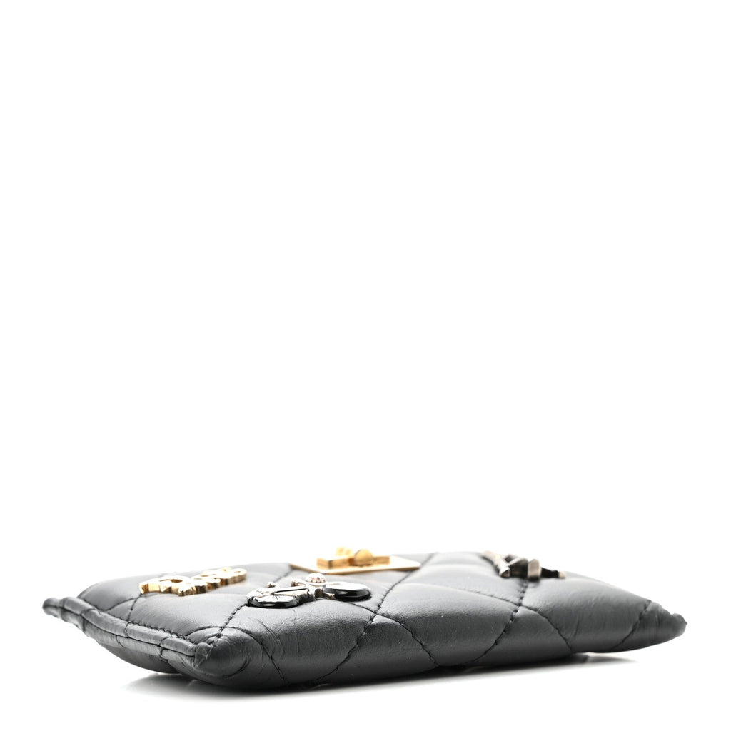 Aged Calfskin Quilted Lucky Charms Reissue Card Holder Black