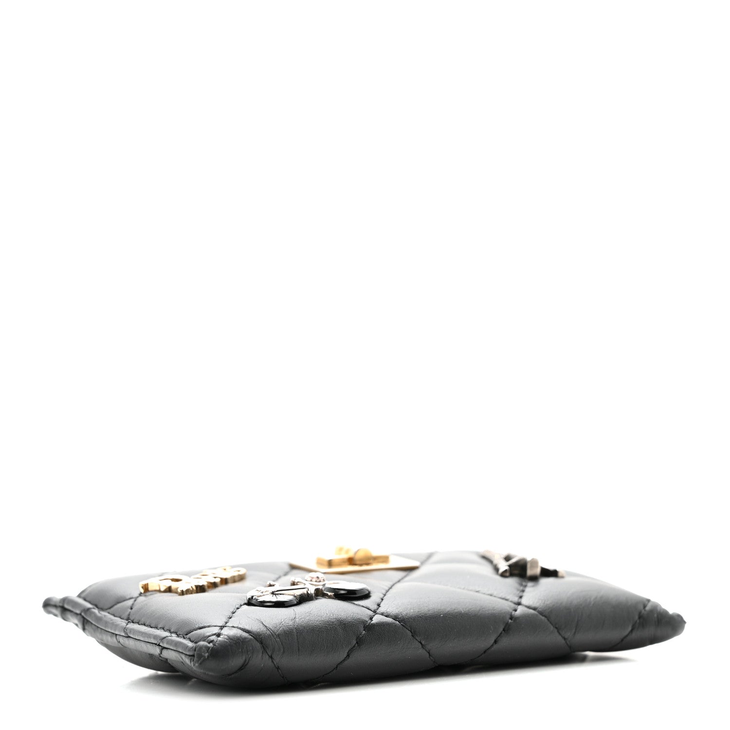 Aged Calfskin Quilted Lucky Charms Reissue Card Holder Black