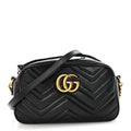Gucci Calfskin Matelasse Small GG Marmont Chain Shoulder Bag Black