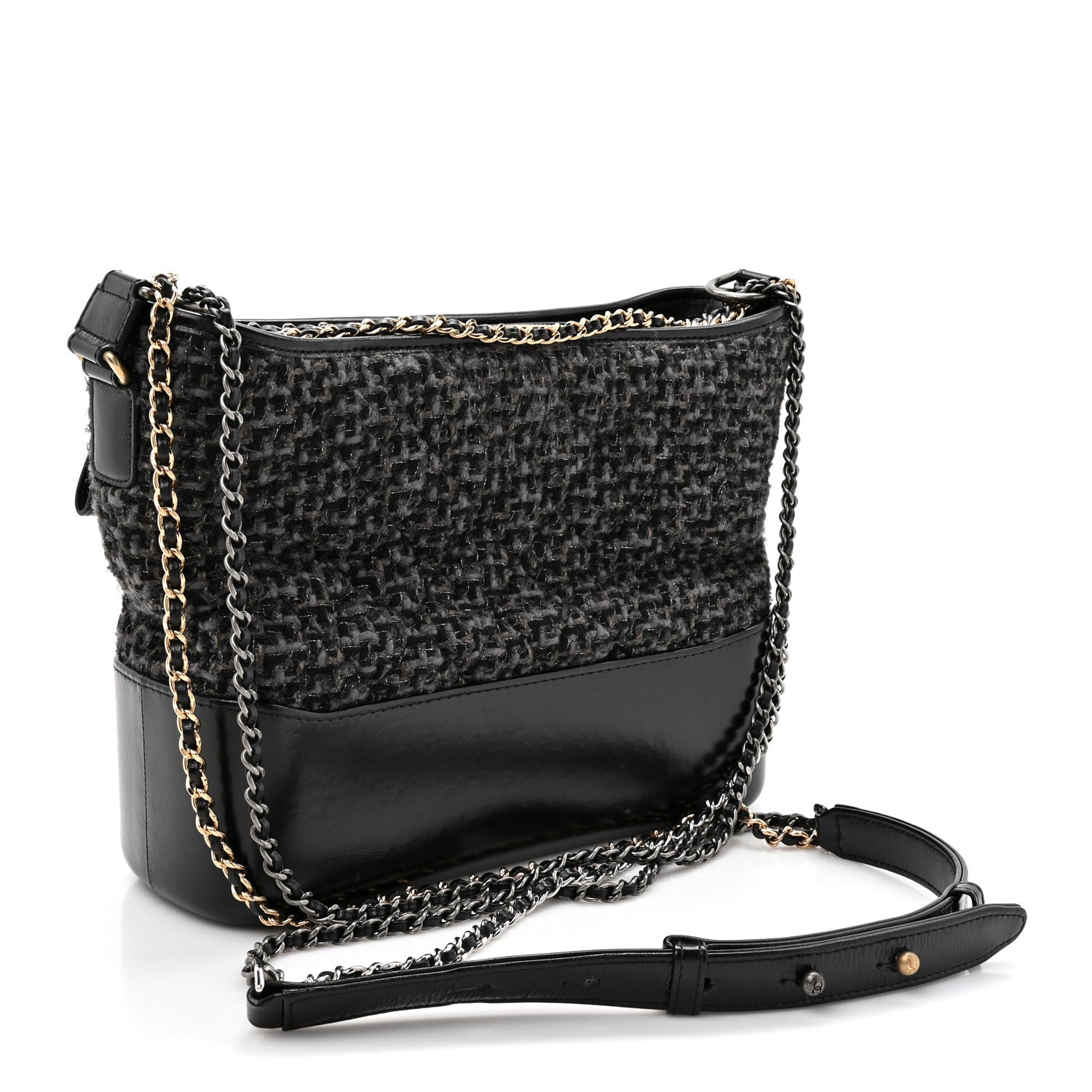 Chanel Tweed Calfskin Quilted Medium Gabrielle Hobo Black