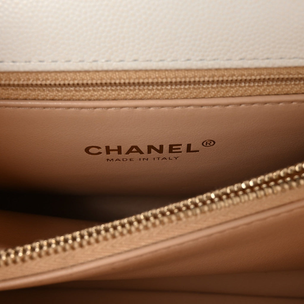 Chanel Caviar Quilted Small Chain Coco Handle Flap White