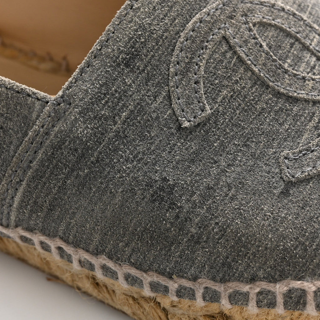 Chanel Striated Suede Espadrilles 37 Dark Grey