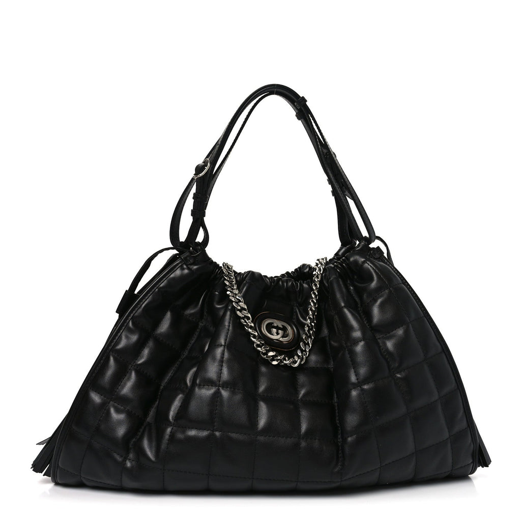 Gucci Calfskin Quilted Medium Deco Tote Bag Black