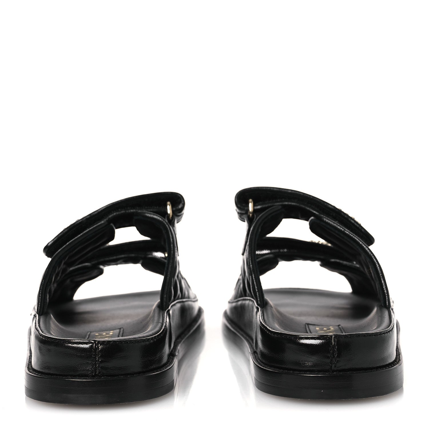 Lambskin Quilted Velcro Dad Chain CC Slide Sandals 38.5 Black