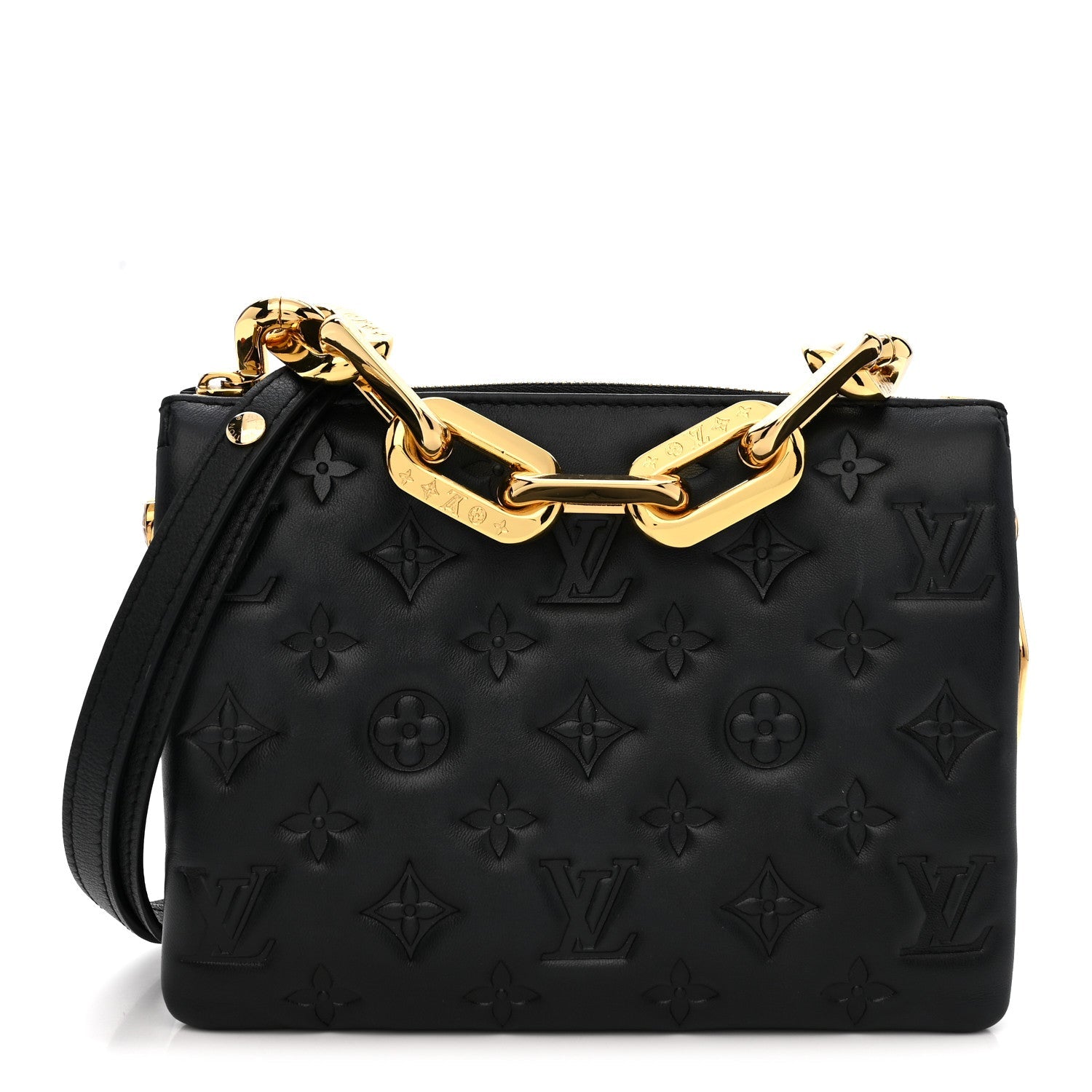 Louis Vuitton Lambskin Embossed Monogram Coussin BB Black