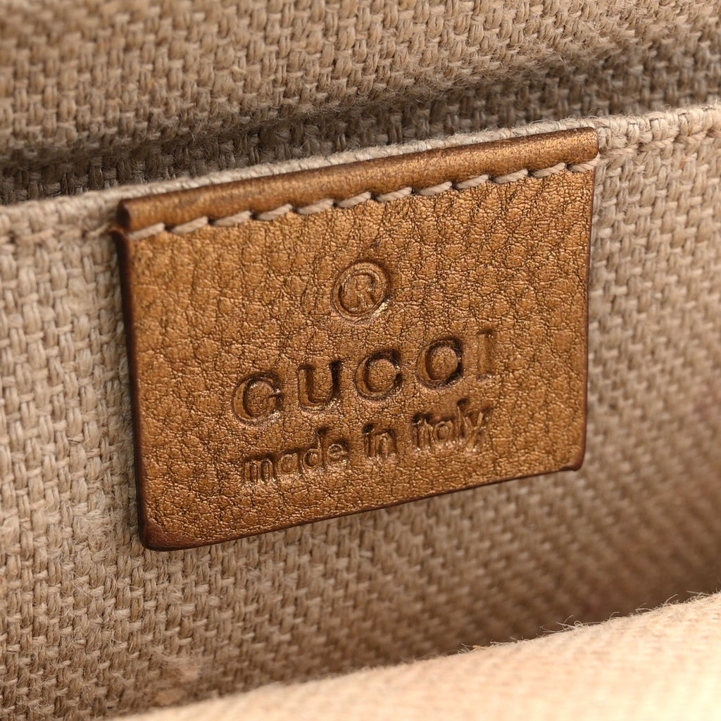 Gucci Metallic Grained Calfskin Crystal Frame Evening Bag Bronze