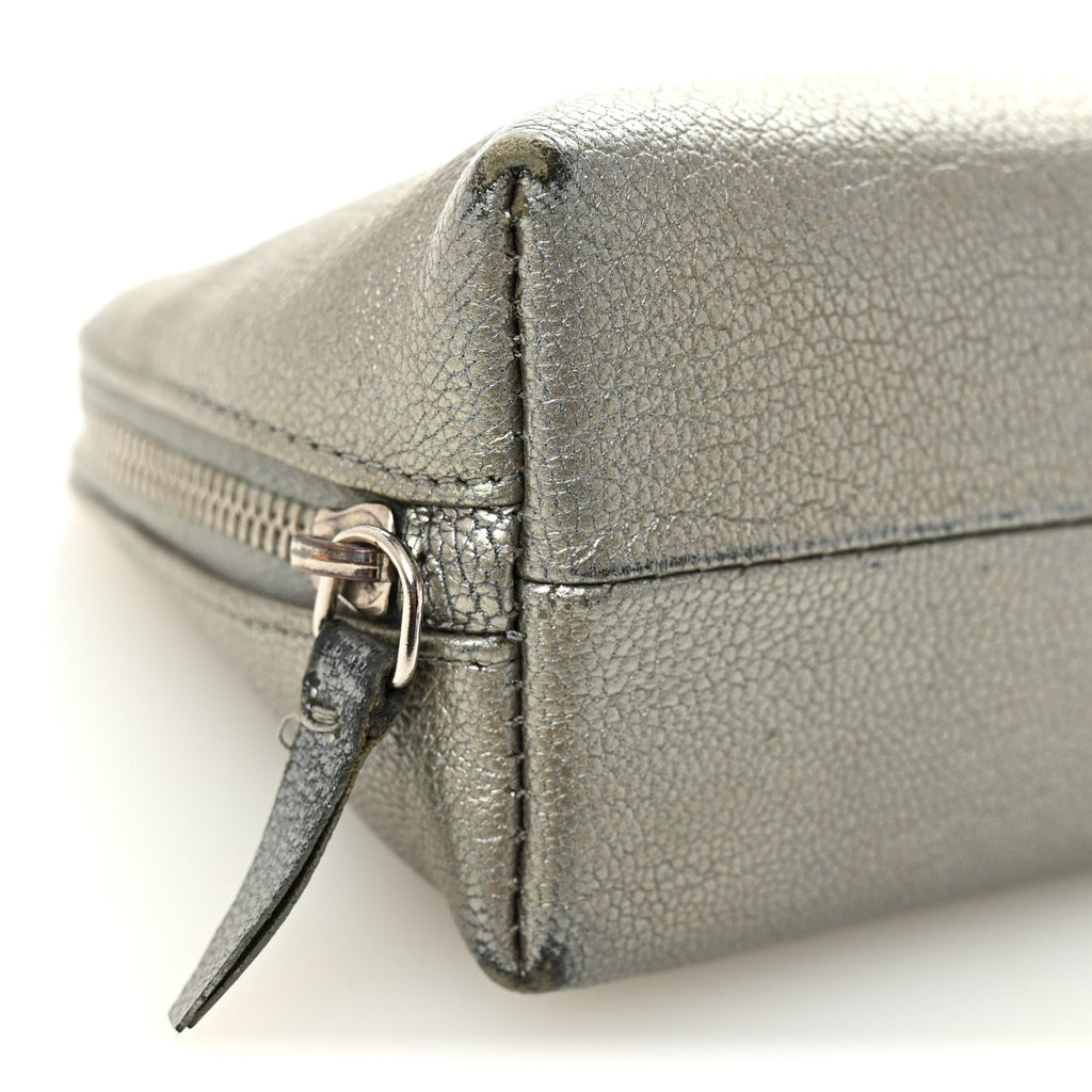 Metallic Goatskin Cosmetic Case Silver