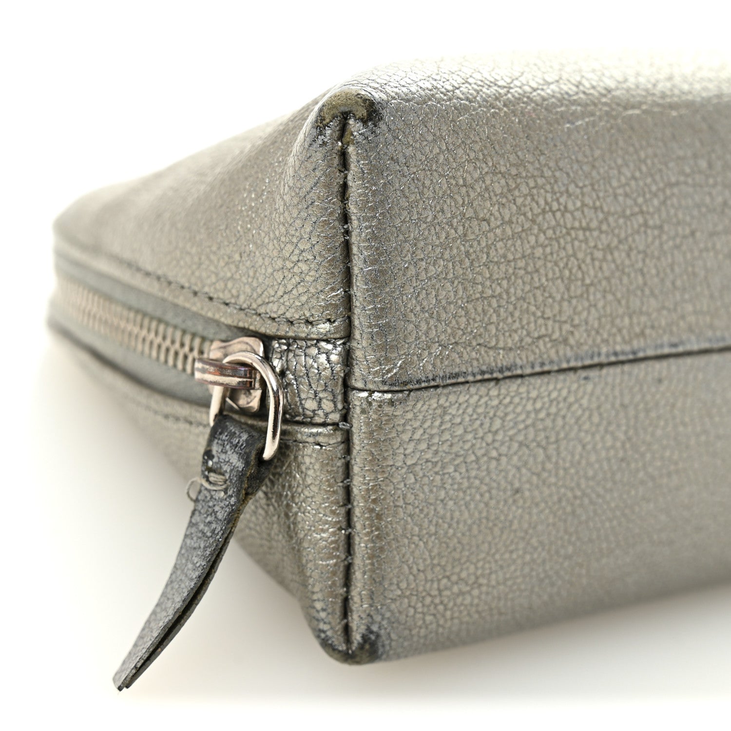 Metallic Goatskin Cosmetic Case Silver