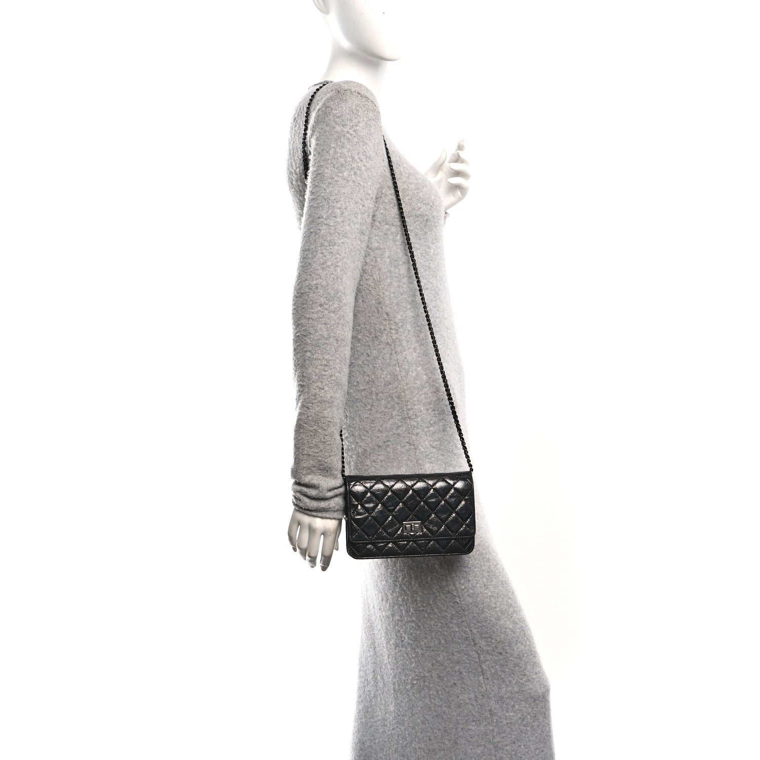 Chanel Glazed Aged Calfskin Reissue Wallet On Chain WOC So Black
