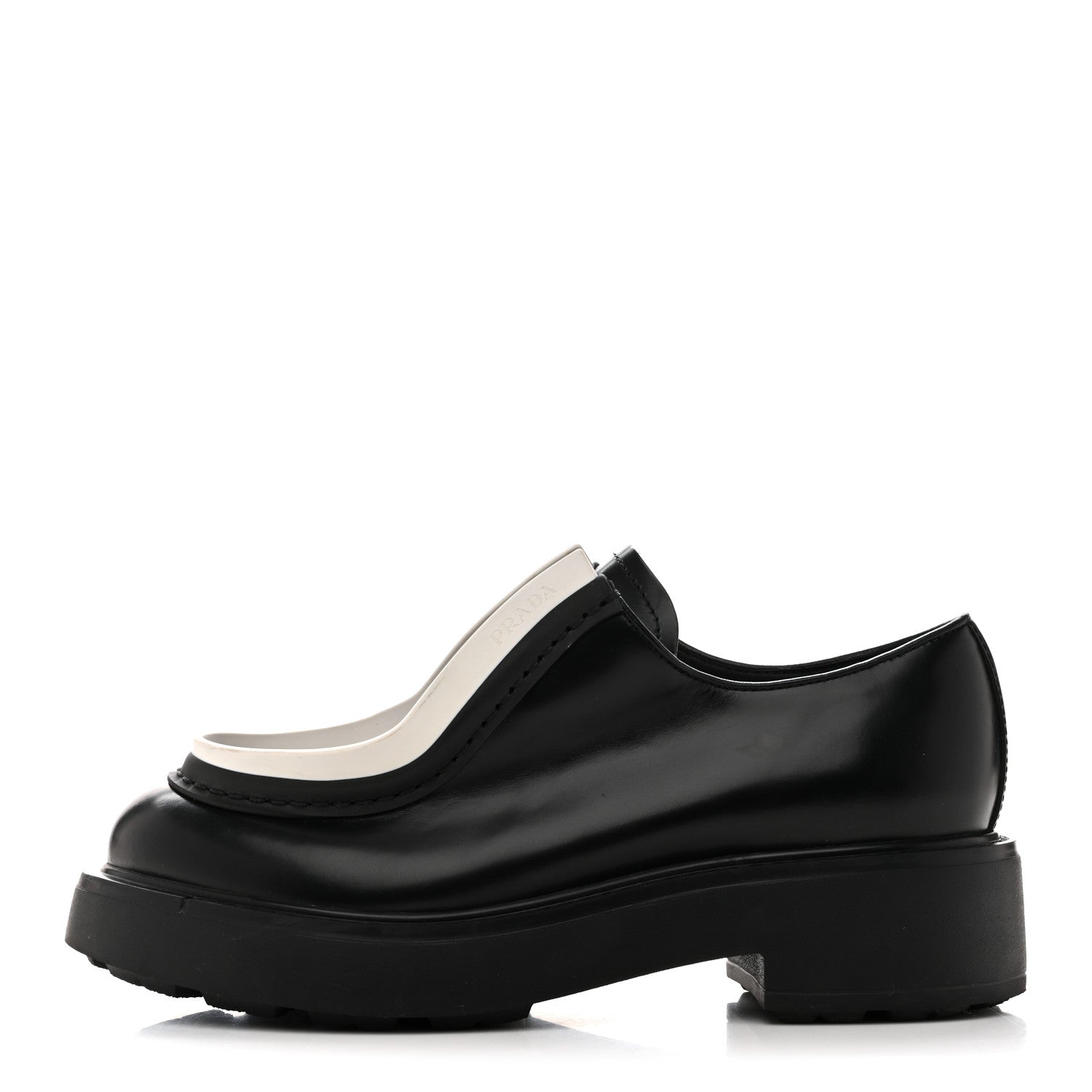 Prada Spazzolato Rois Monolith 55mm Derby Loafers 36.5 Black White