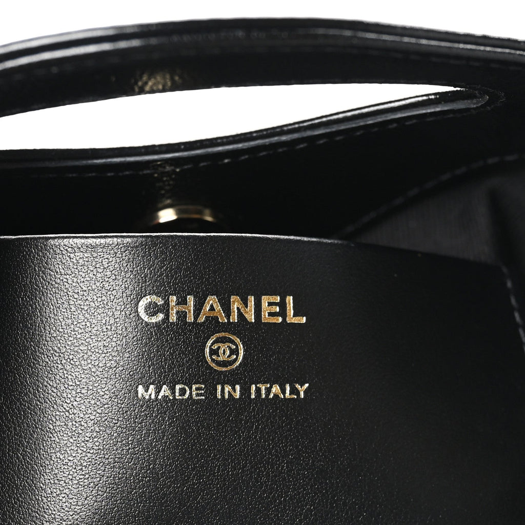 Chanel Shiny Crumpled Calfskin Quilted Nano 31 Shopping Bag Black
