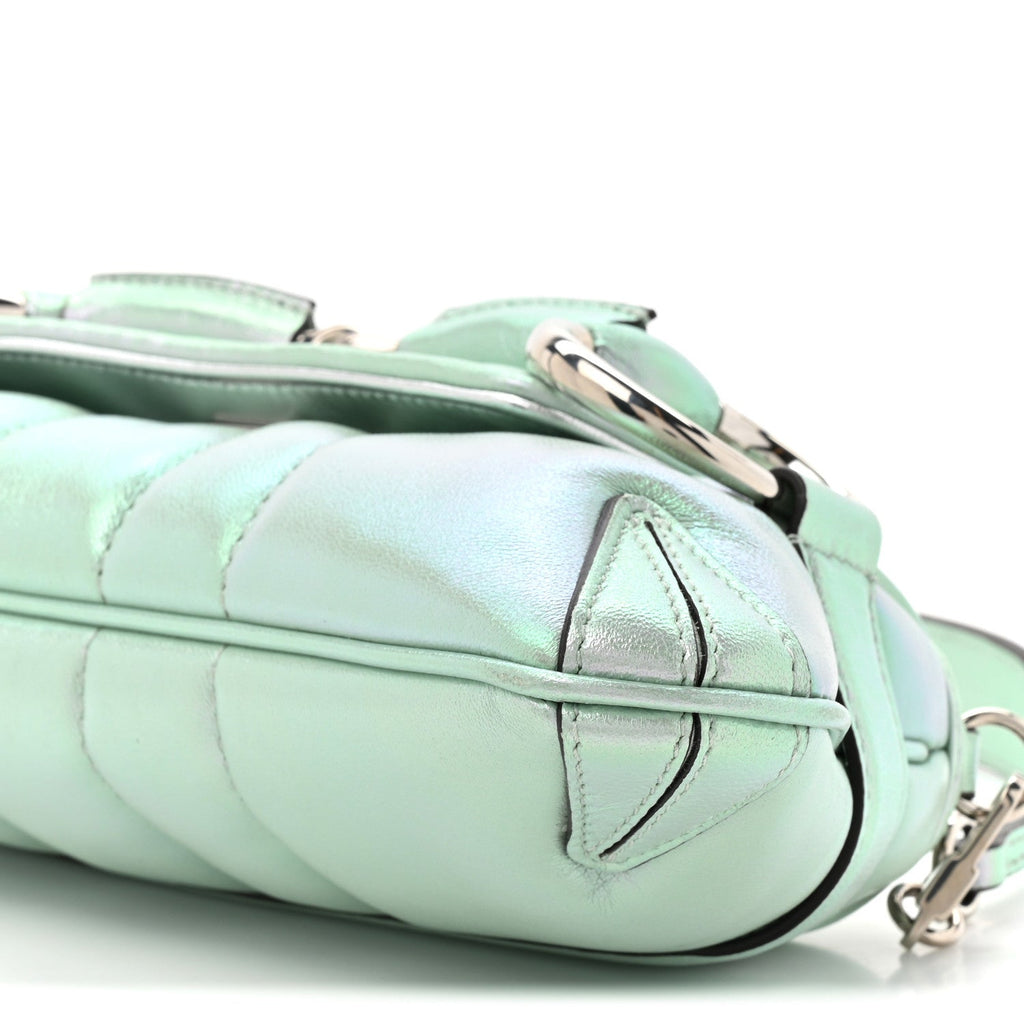 Gucci Iridescent Nappa Vertical Matelasse Small Maxi Horsebit Chain Shoulder Bag Iridescent Salvy Green
