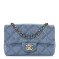 Chanel Printed Denim Quilted Mini Rectangular Flap Light Blue