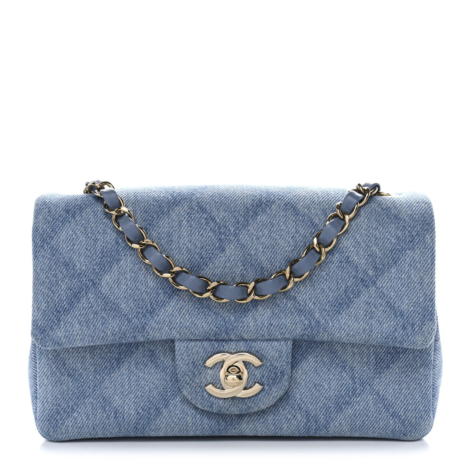 Chanel Printed Denim Quilted Mini Rectangular Flap Light Blue
