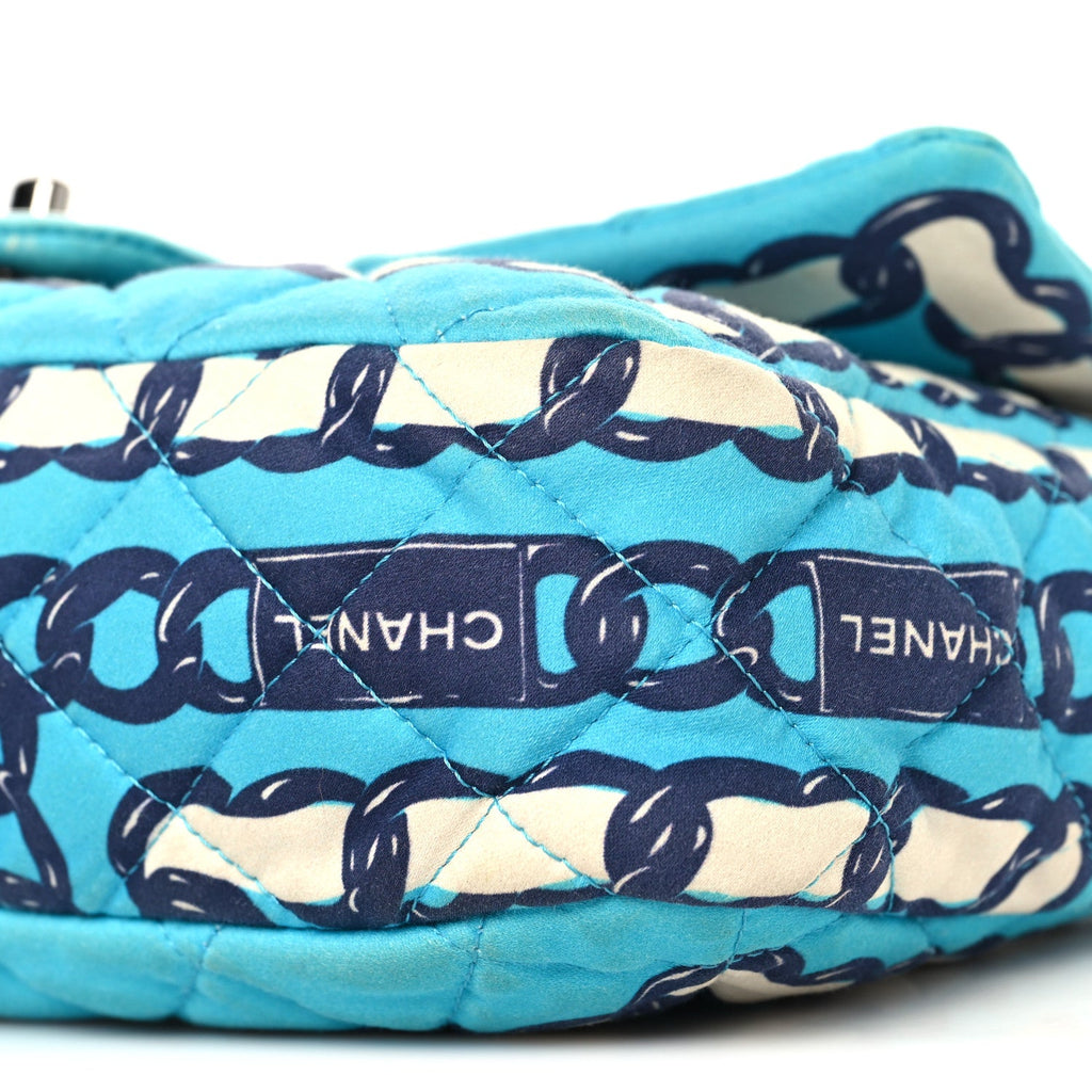 Chanel Silk Chain Printed Medium Single Flap Blue
