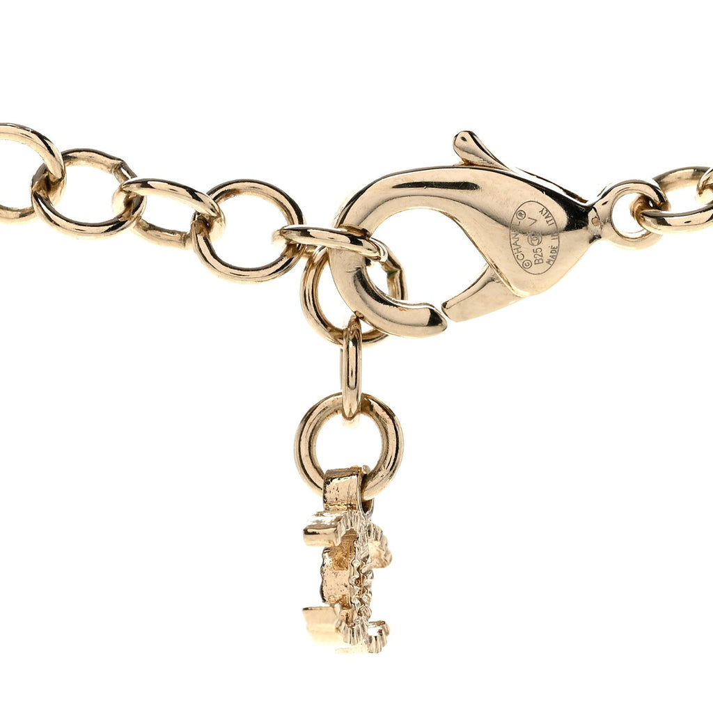 Lambskin Crystal CC Chain Choker Necklace Black Gold