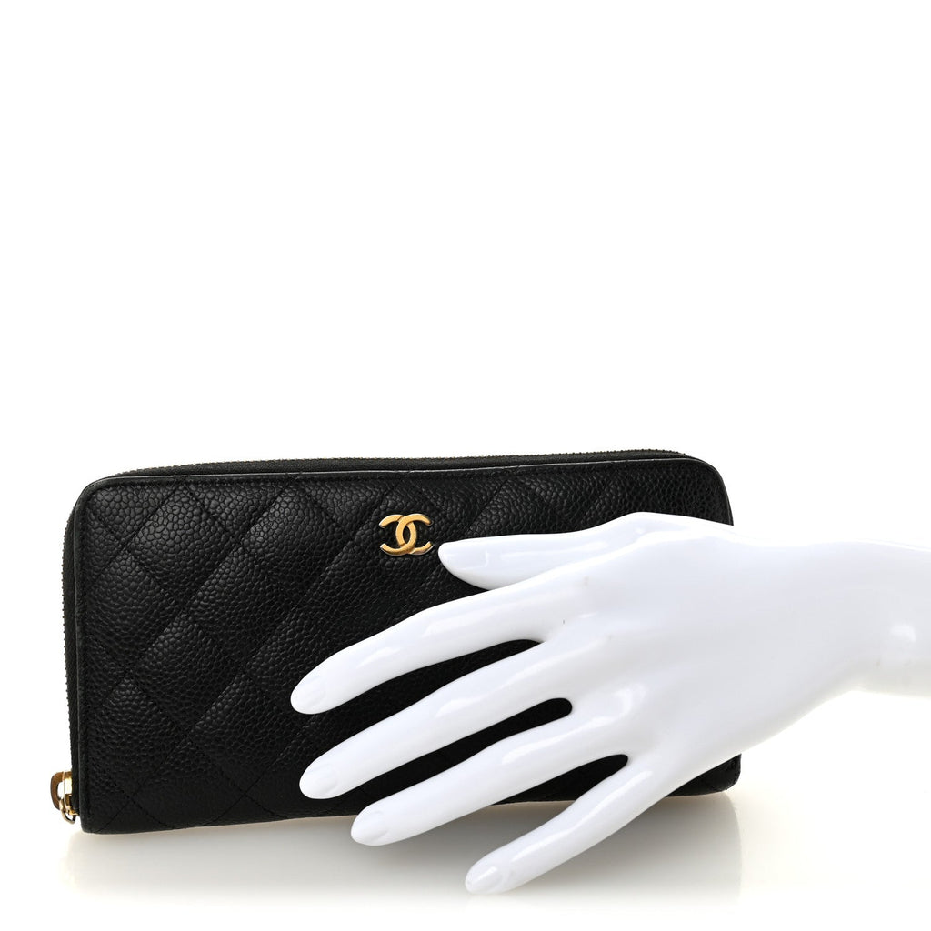 Caviar Quilted Large Gusset Zip Around Wallet Black