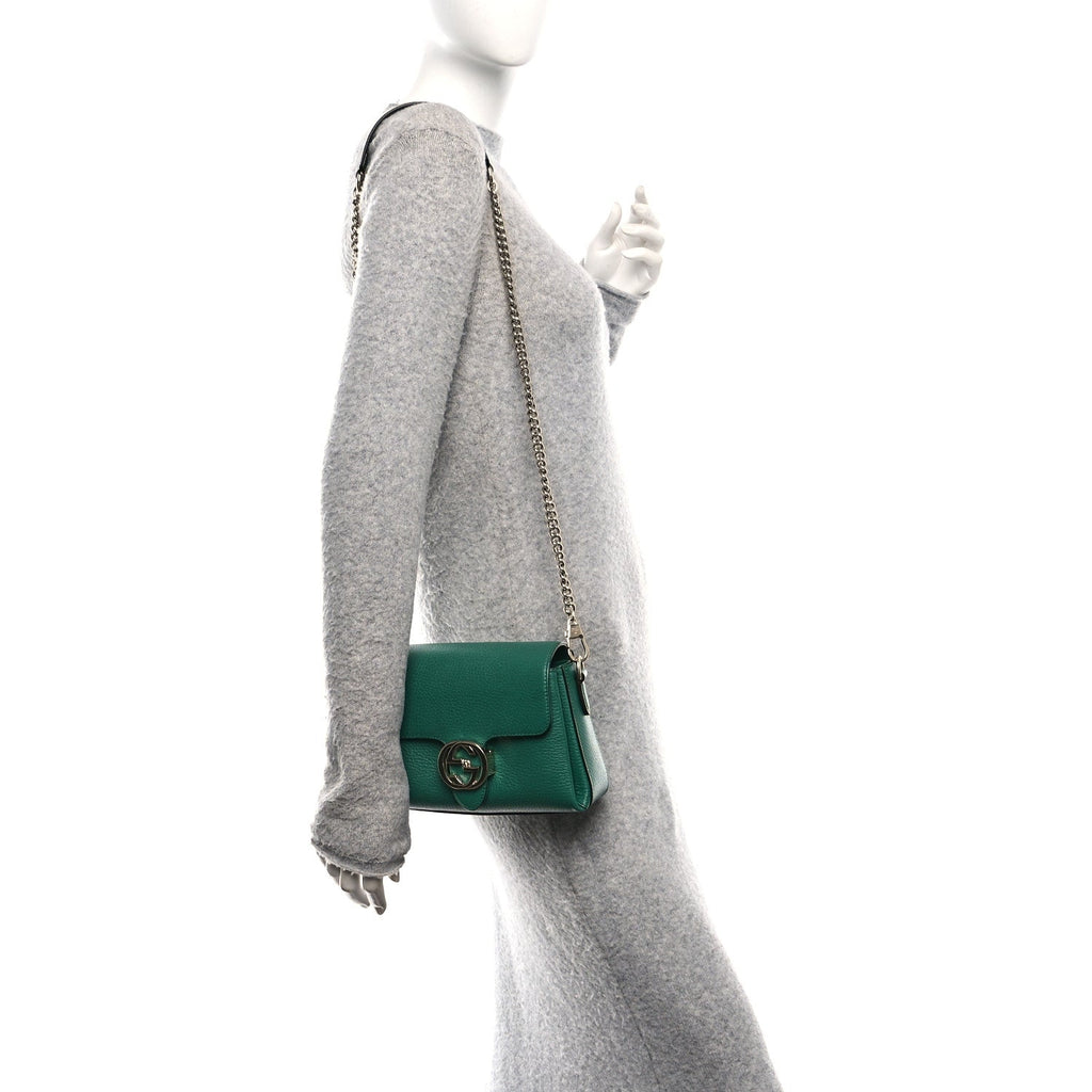 Gucci Dollar Calfskin Interlocking G Crossbody Bag Emerald