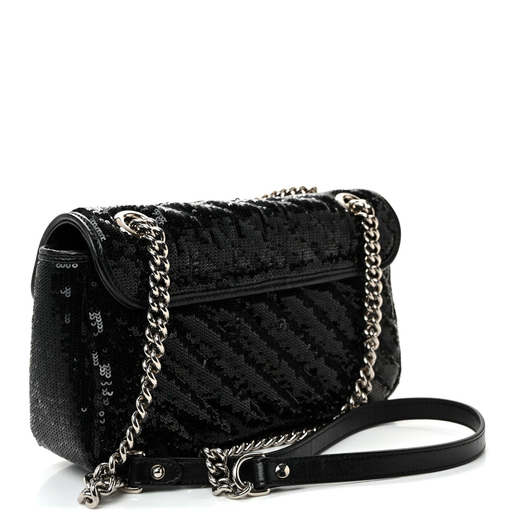 Gucci Sequin Matelasse Small GG Marmont Shoulder Bag Black