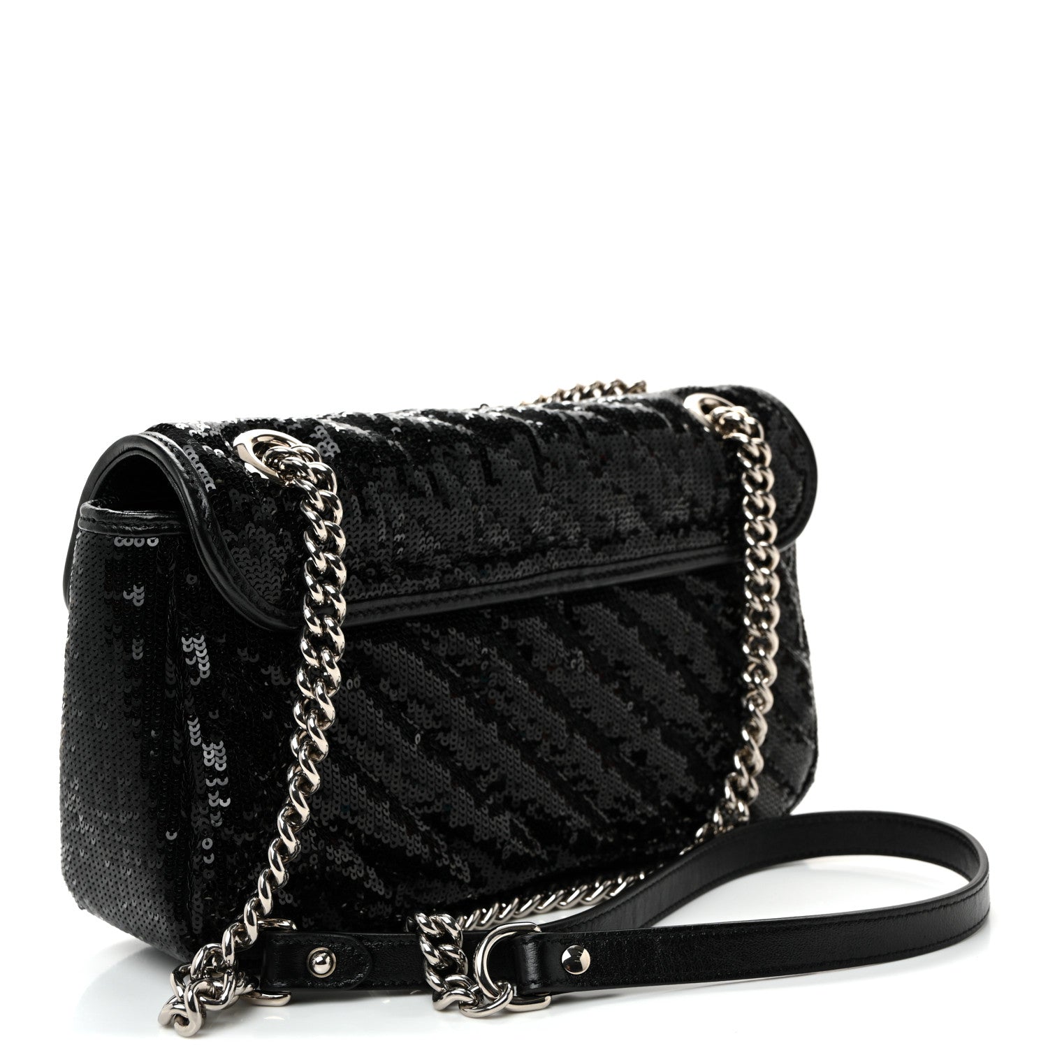 Gucci Sequin Matelasse Small GG Marmont Shoulder Bag Black