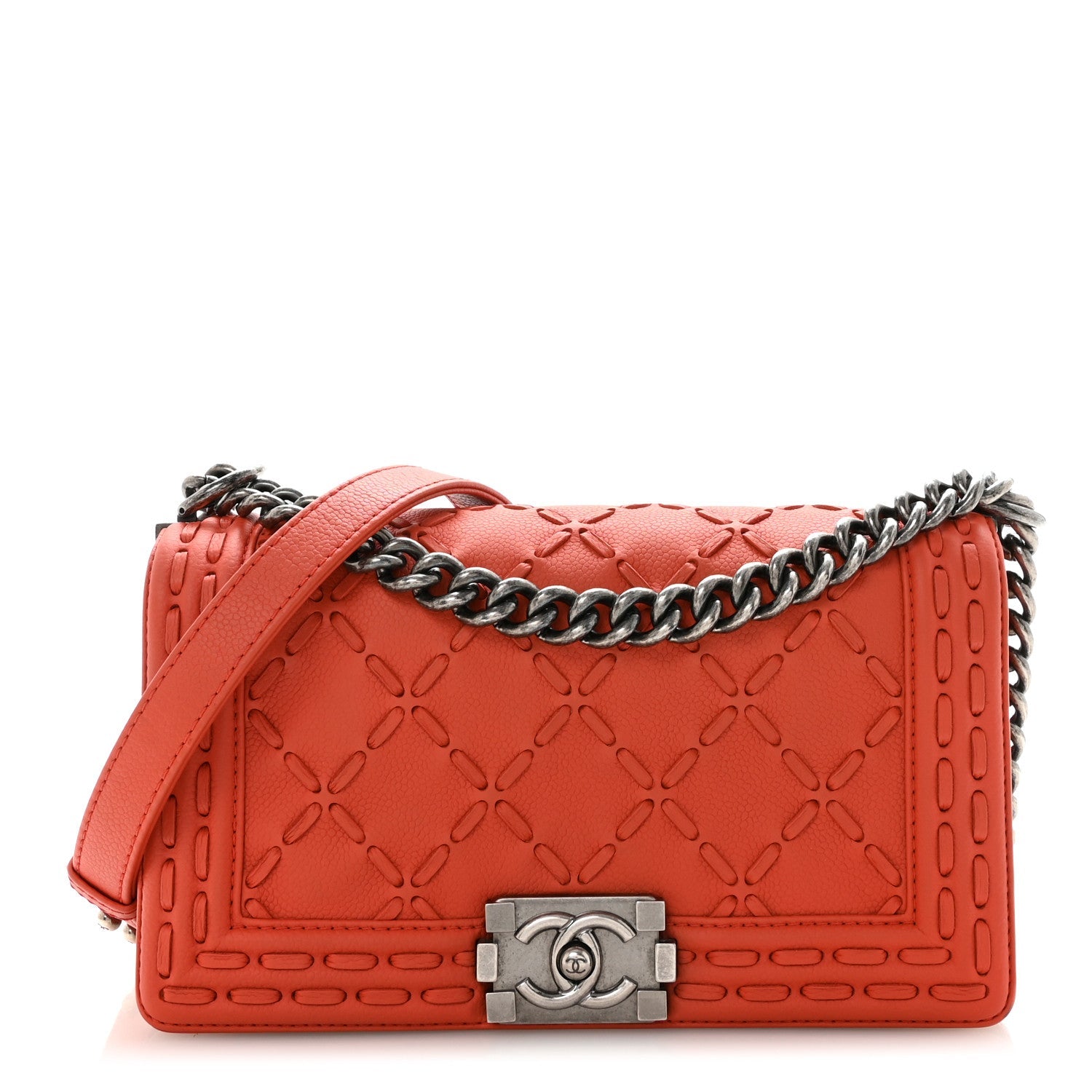 Chanel Caviar Stitched Medium Boy Flap Dark Orange