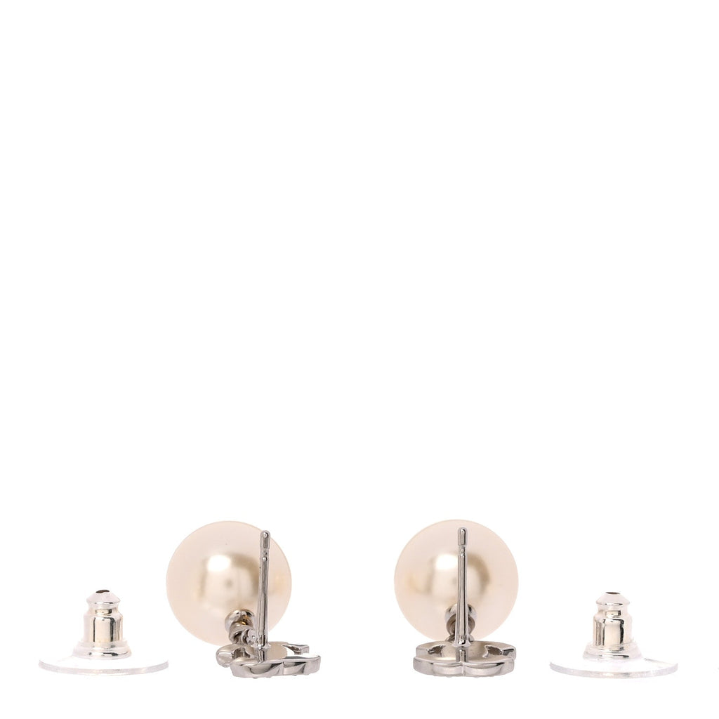 Crystal Pearl CC Drop Earrings Silver