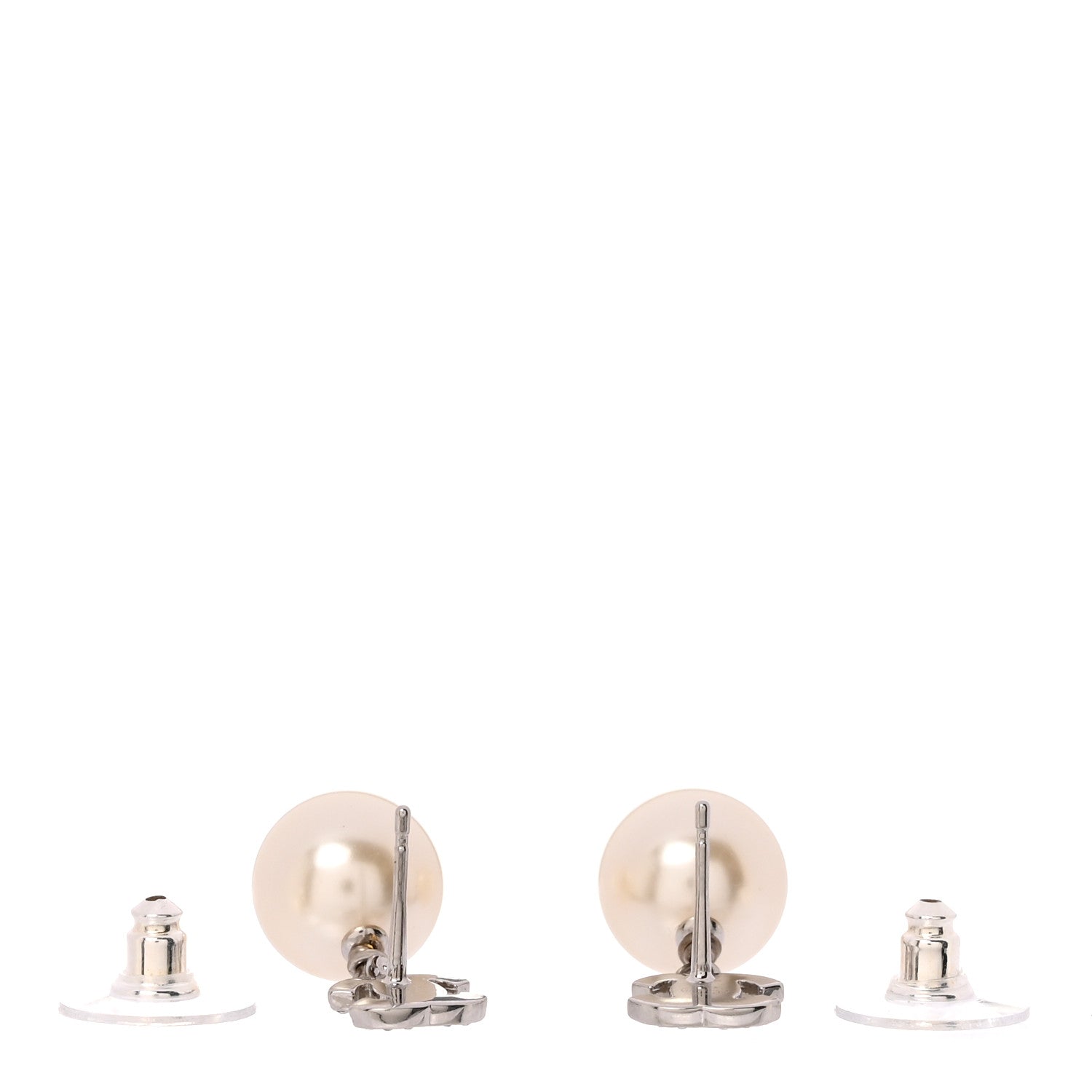Crystal Pearl CC Drop Earrings Silver