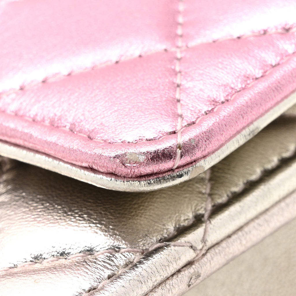 Chanel Gradient Metallic Lambskin Quilted Like A Wallet Wallet On Chain WOC Gold Pink